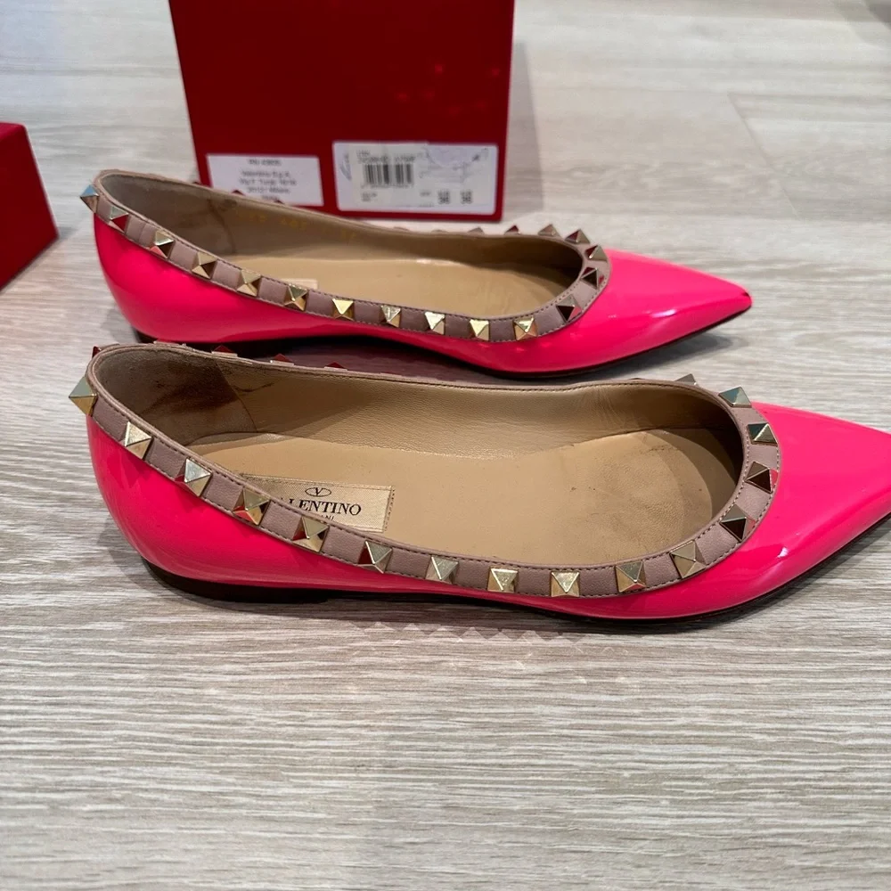 Valentino Garavani Hot Pink Patent Rockstud Flats Size 36 - Picture 4 of 5